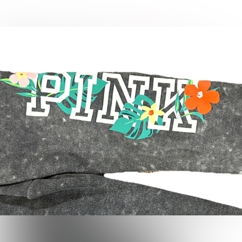Victorias Secret PINK Gray Full Zip Hoodie Sweater Tropical Hawaiian Flowers XS - Picture 3 of 5
